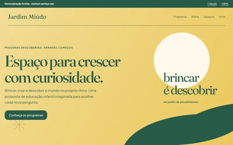 Captura da demonstração fictícia Jardim Miúdo